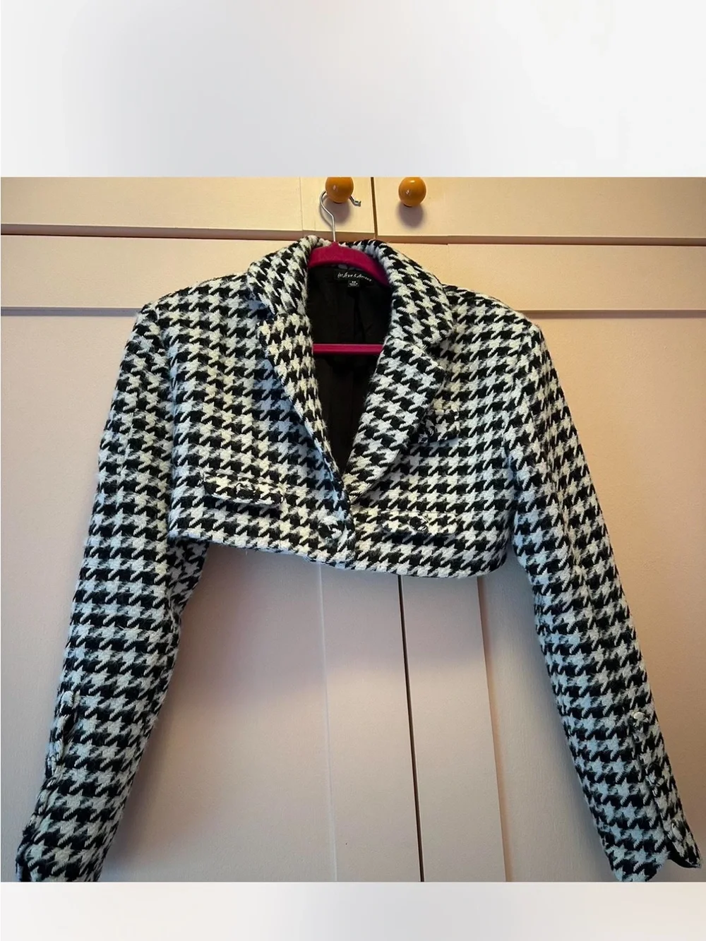 Tailored Cropped Houndstooth Blazer and skirt- Black & White - Picture 2 of 5